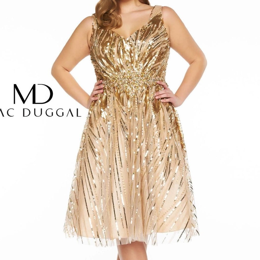 Mac Duggal 77209F Gold Cocktail Dress Size 14W